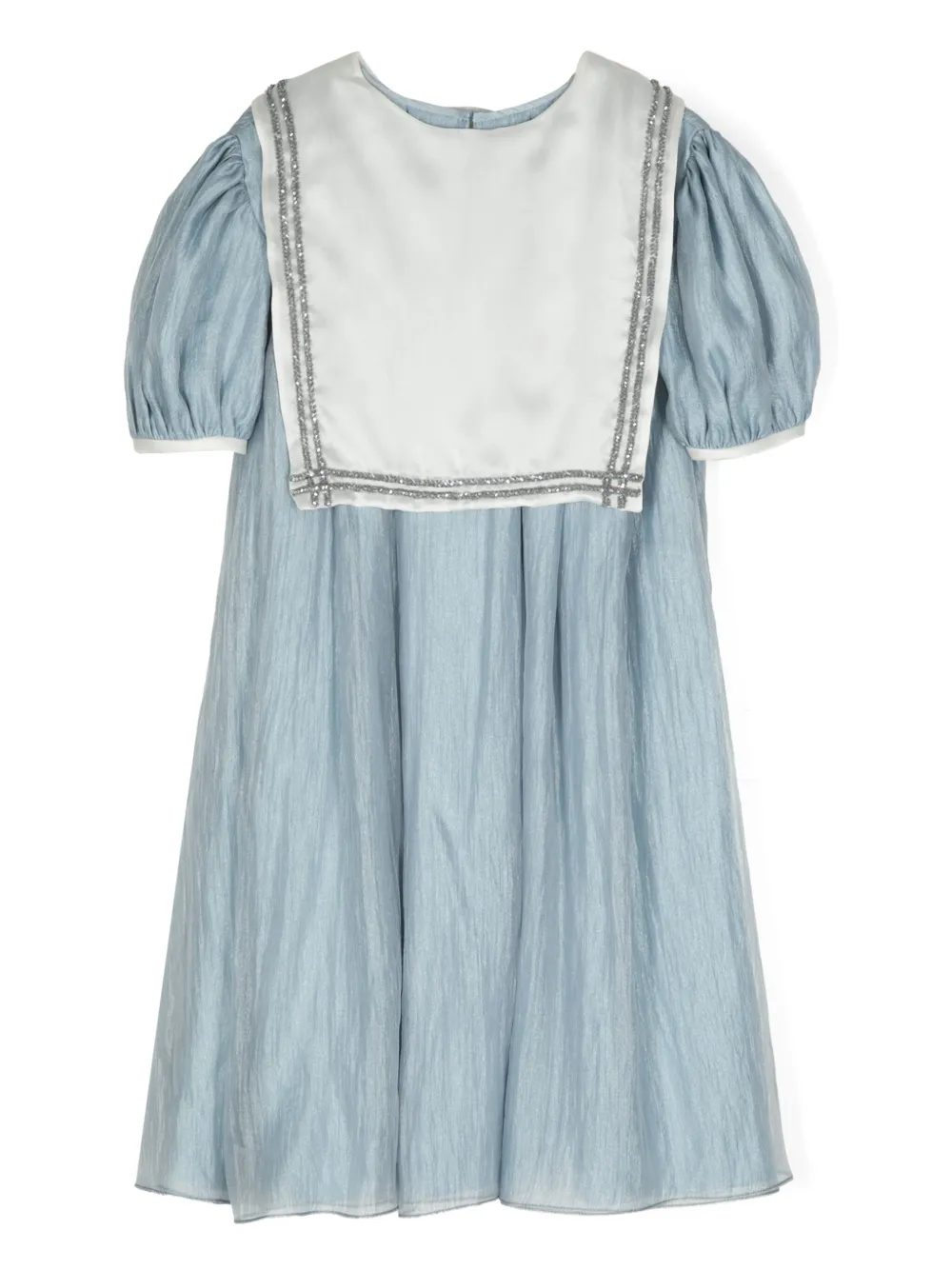 Shatha Essa Kids Jurk met verfraaide matrozenkraag en strikdetail Blauw