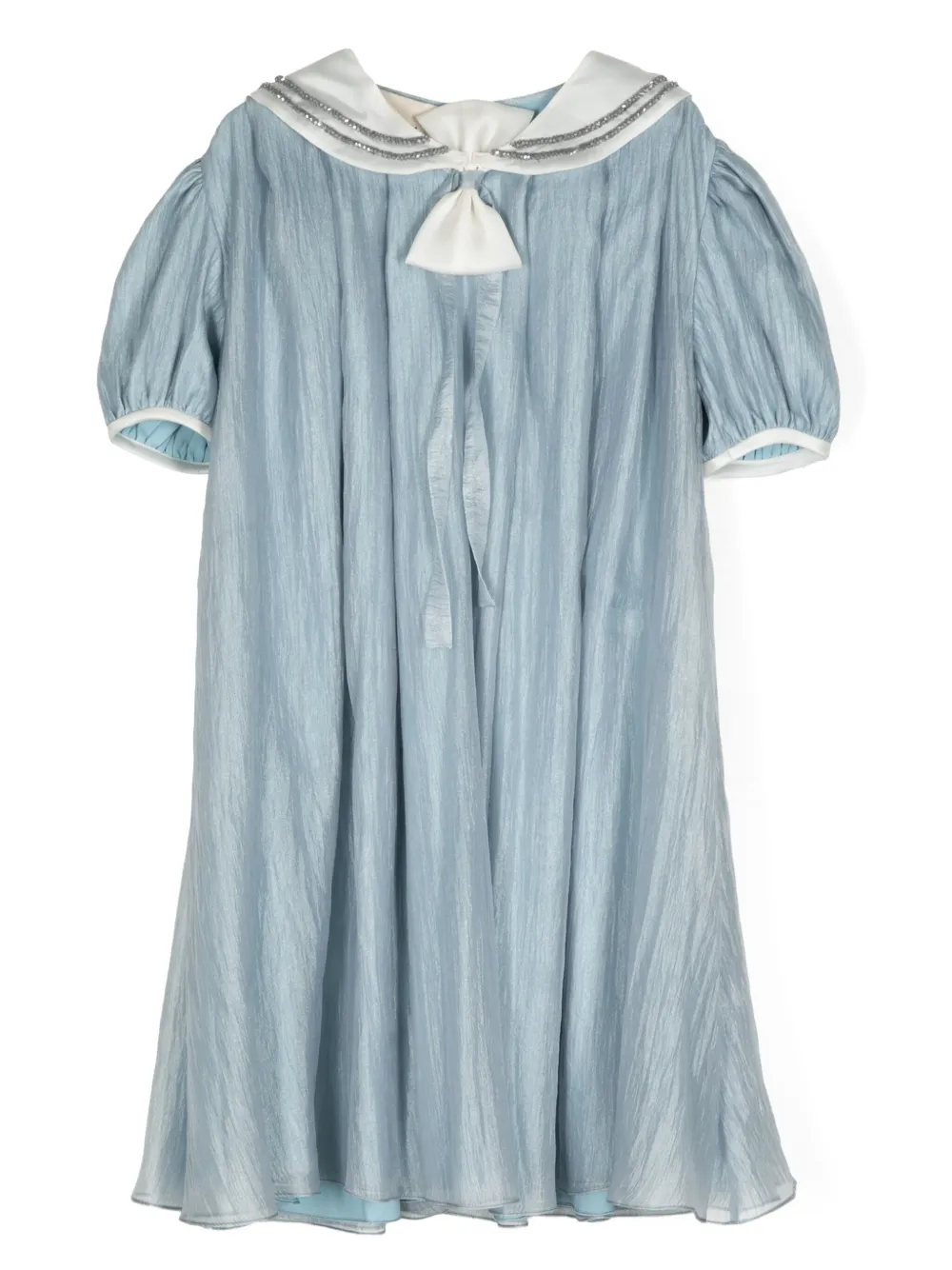 Shatha Essa Kids Jurk met verfraaide matrozenkraag en strikdetail Blauw