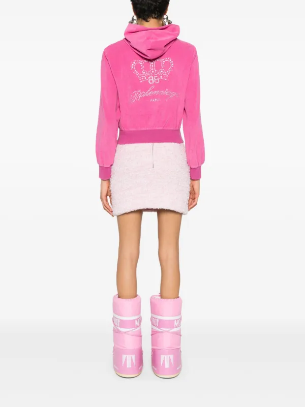 Balenciaga rhinestone-logo Zipped Hoodie | Pink | FARFETCH