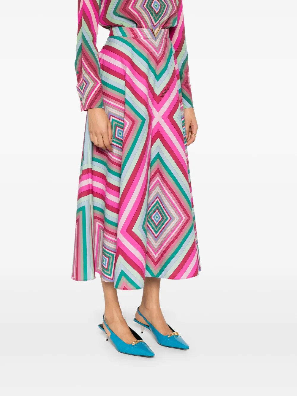 Valentino Garavani Popeline midi-rok met geometrische print Roze