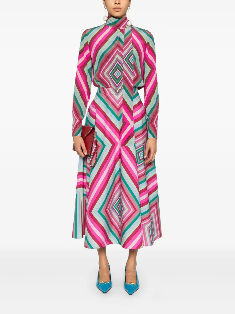 valentinogaravani Valentino Garavani Popeline midi-rok met geometrische print - Roze