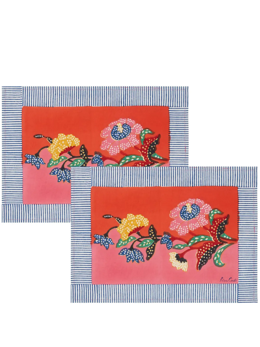 Lisa Corti floral-print canvas placemat (set of two) - Red