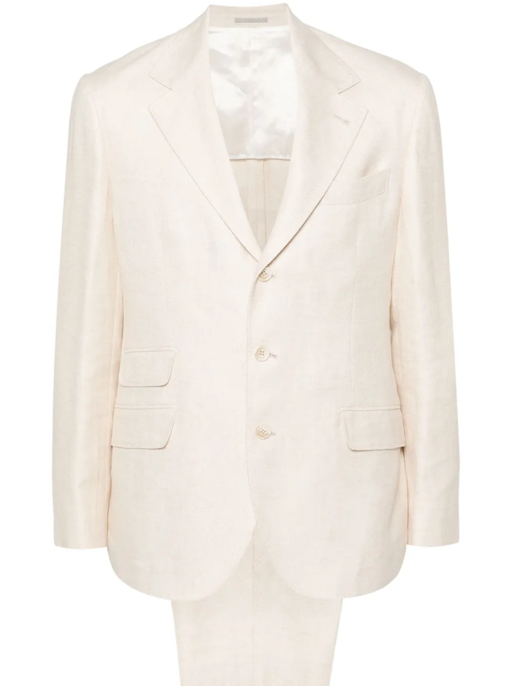 Brunello Cucinelli Single-breasted Linen-blend Suit In Neutrals