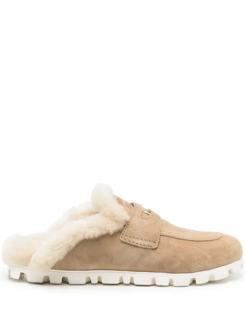 Miu Miu shearling suede mules