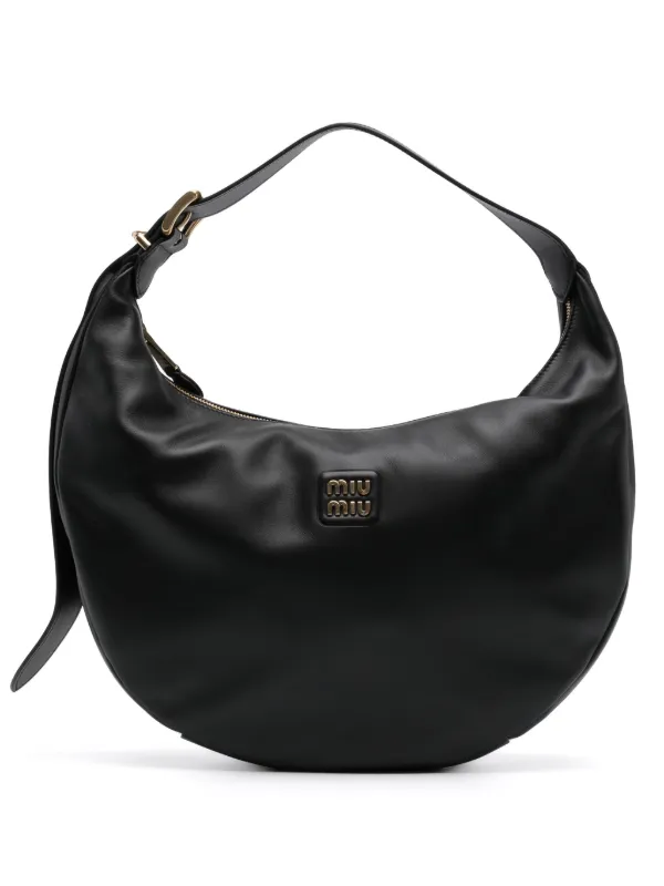 送料関税込★ MIUMIU ★ ロゴアップリケトップハンドルバッグ Miu Miu ロゴアップリケ ハンドバッグ | ブラック | FARFETCH JP