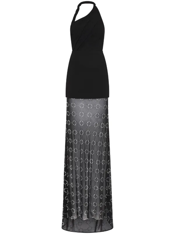 【REBECCA VALLANCE】ロング ドレス ホルターネック ブラック x Nicky Hilton Lena bow-detail sequined gown in black