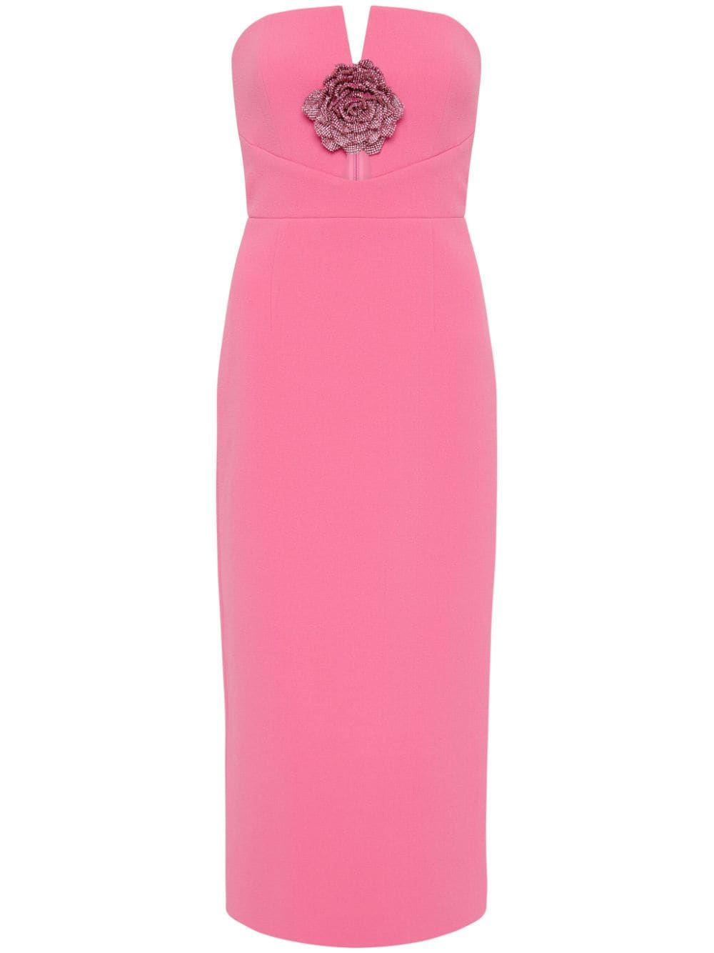 Shop Rebecca Vallance Aubree Floral-appliqué Midi Dress In Pink