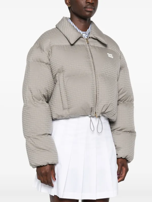 ジャケット MIU MIU Woman Jacket Grey ML113115Q9 F0I13 Miu Miu logo-jacquard Puffer Jacket | Grey | FARFETCH