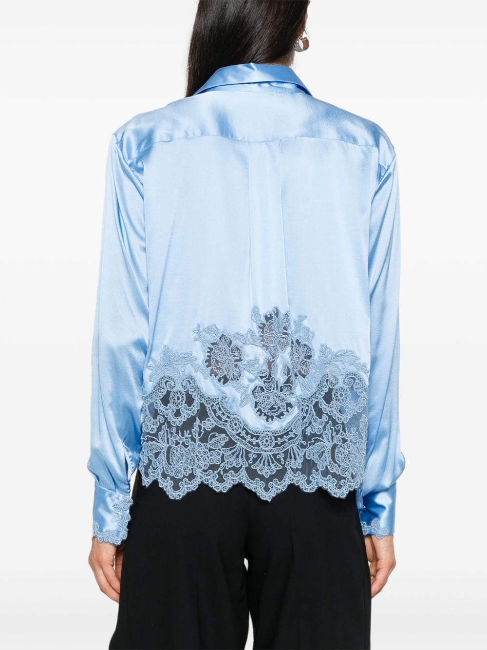 Shop Ermanno Scervino Lace-panels Satin Shirt In Blue