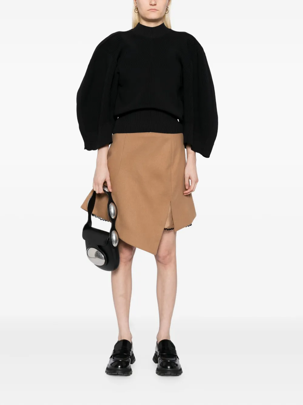 sacai asymmetric lace-trim skirt Bruin