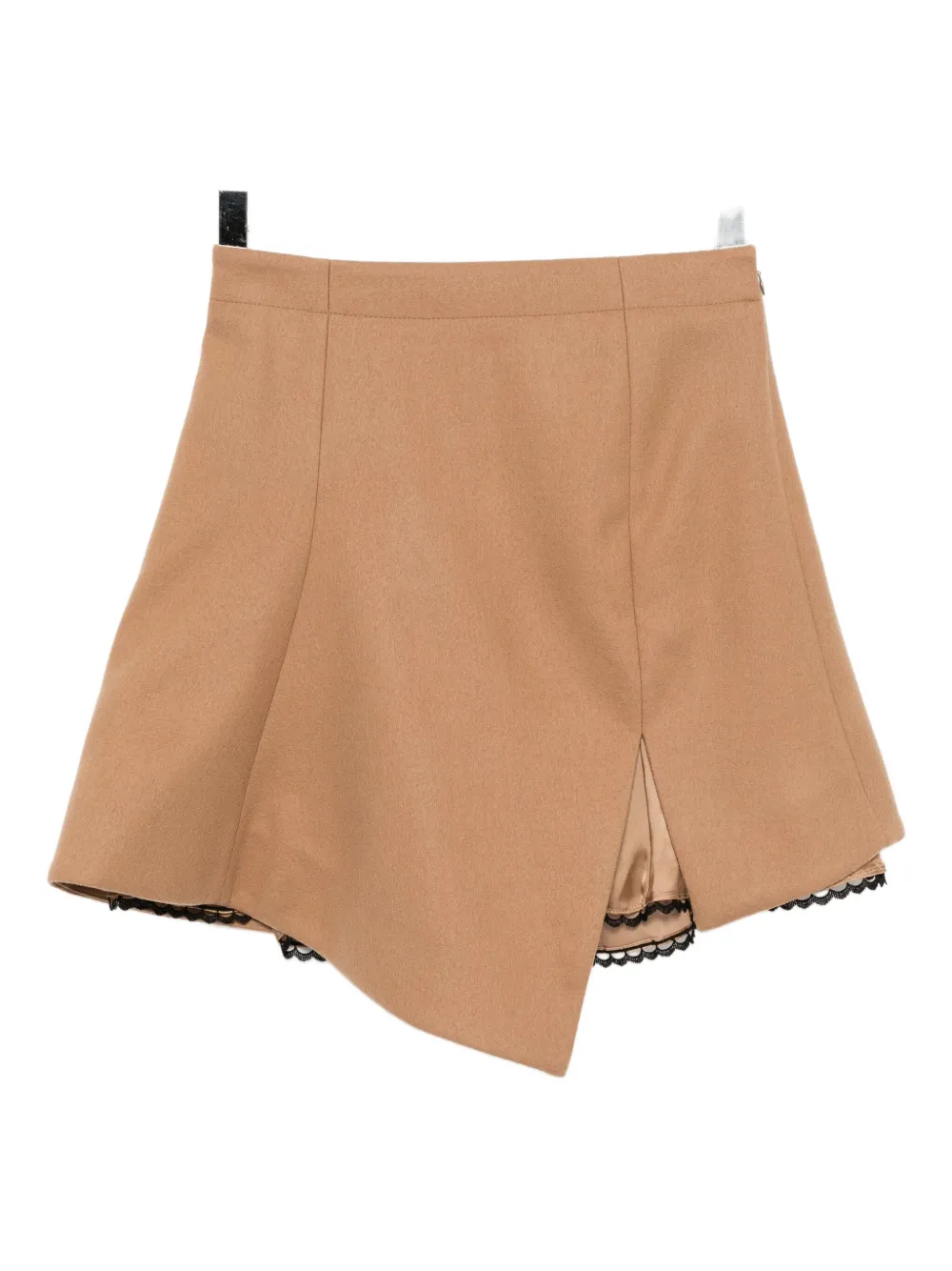 Sacai Asymmetric Lace-trim Skirt In Brown