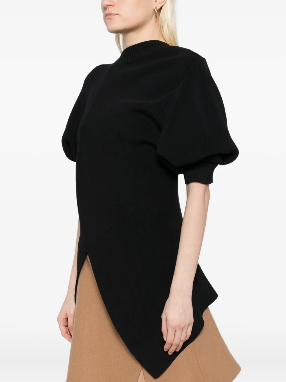 sacai asymmetric puff-sleeve top Zwart