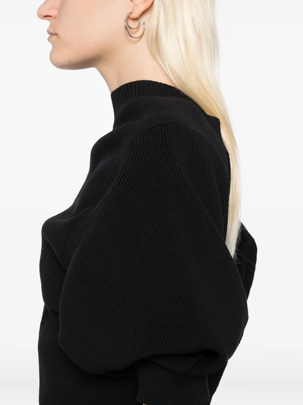 sacai asymmetric puff-sleeve top Zwart