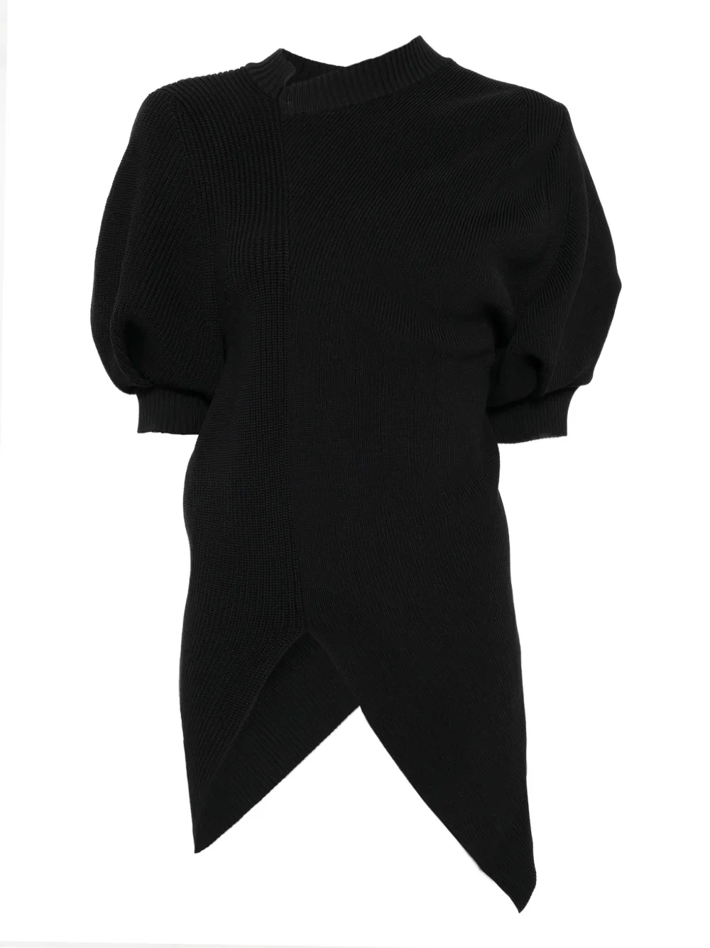Sacai asymmetric puff-sleeve top Zwart