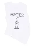 sacai graphic-print asymmetric top - White