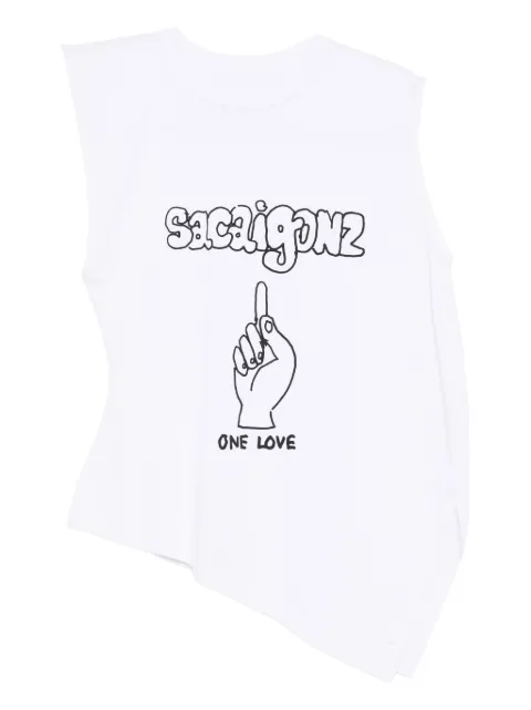 sacai graphic-print asymmetric top