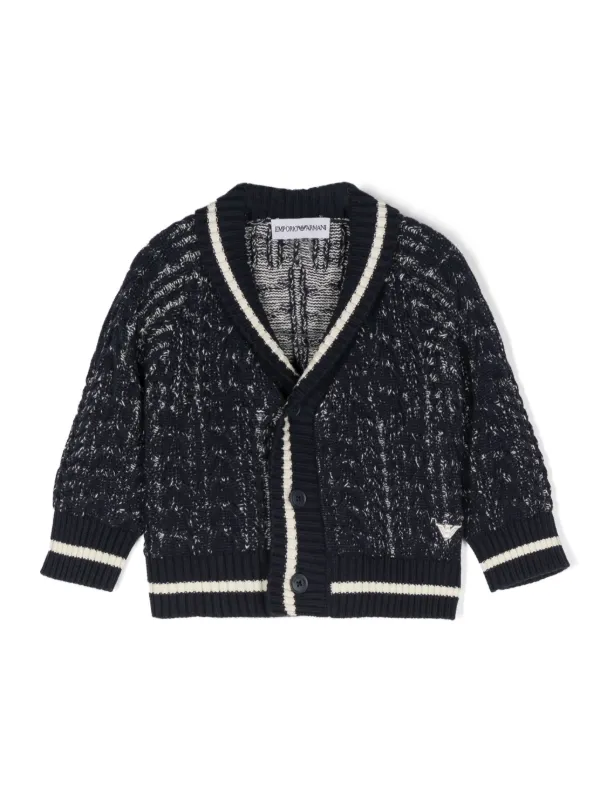 Emporio Armani Kids logo-embroidered marl-knit Cardigan | Blue  