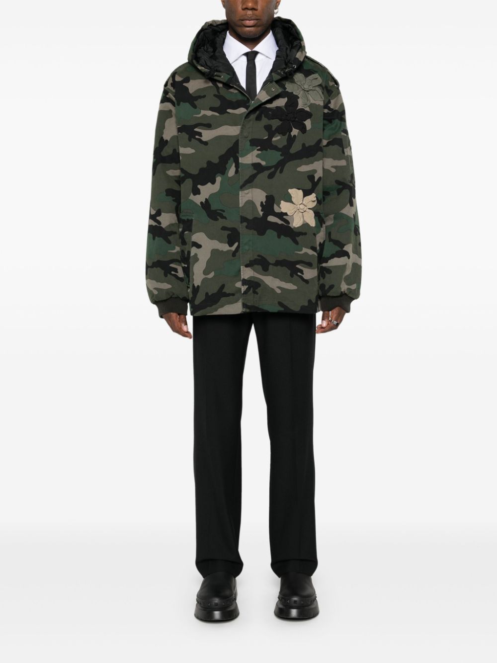 Shop Valentino Camouflage Canvas Hooded Jacket In Green