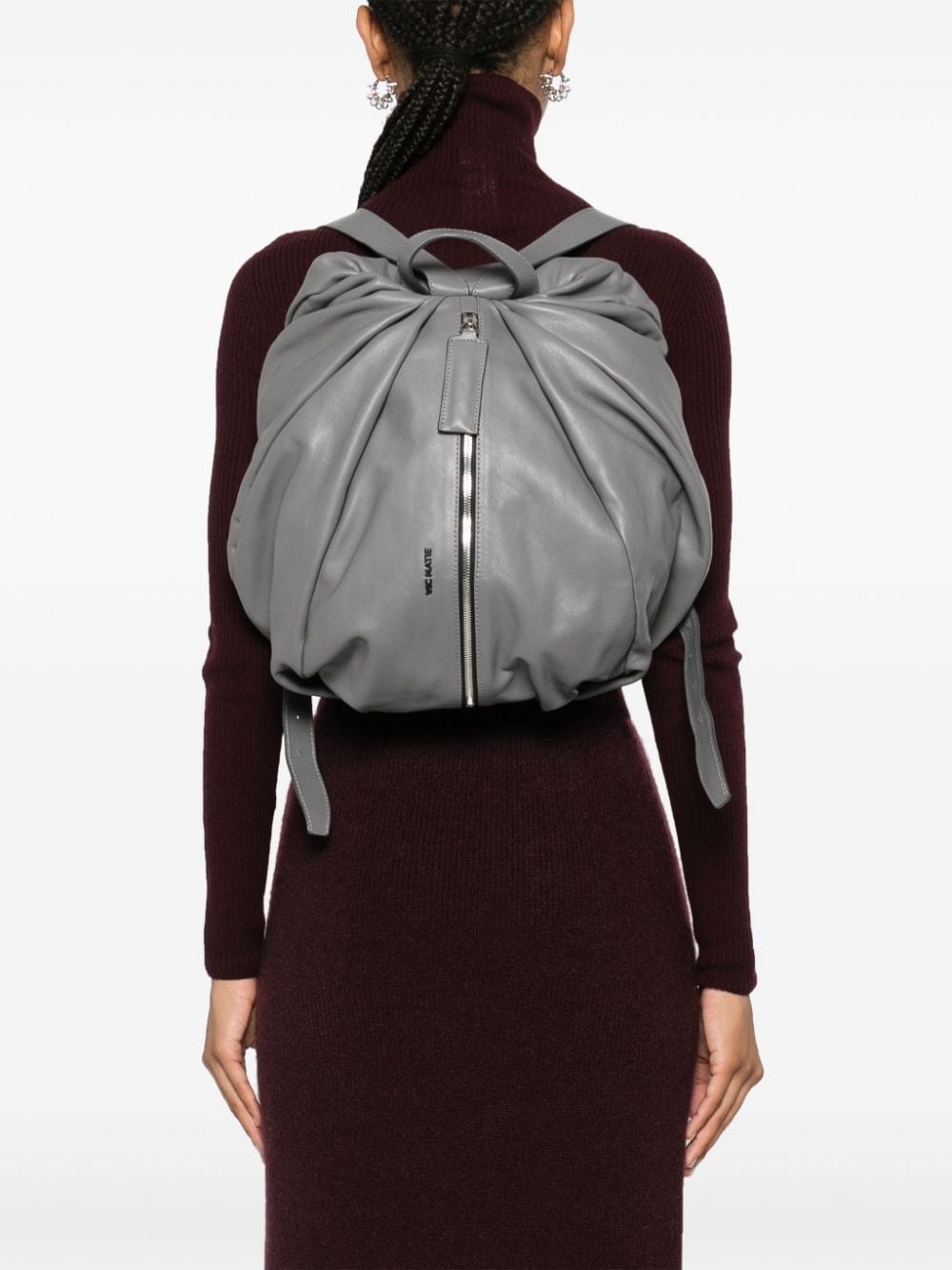 Shop Vic Matie Demetra Pleated Leather Backpack In Grey