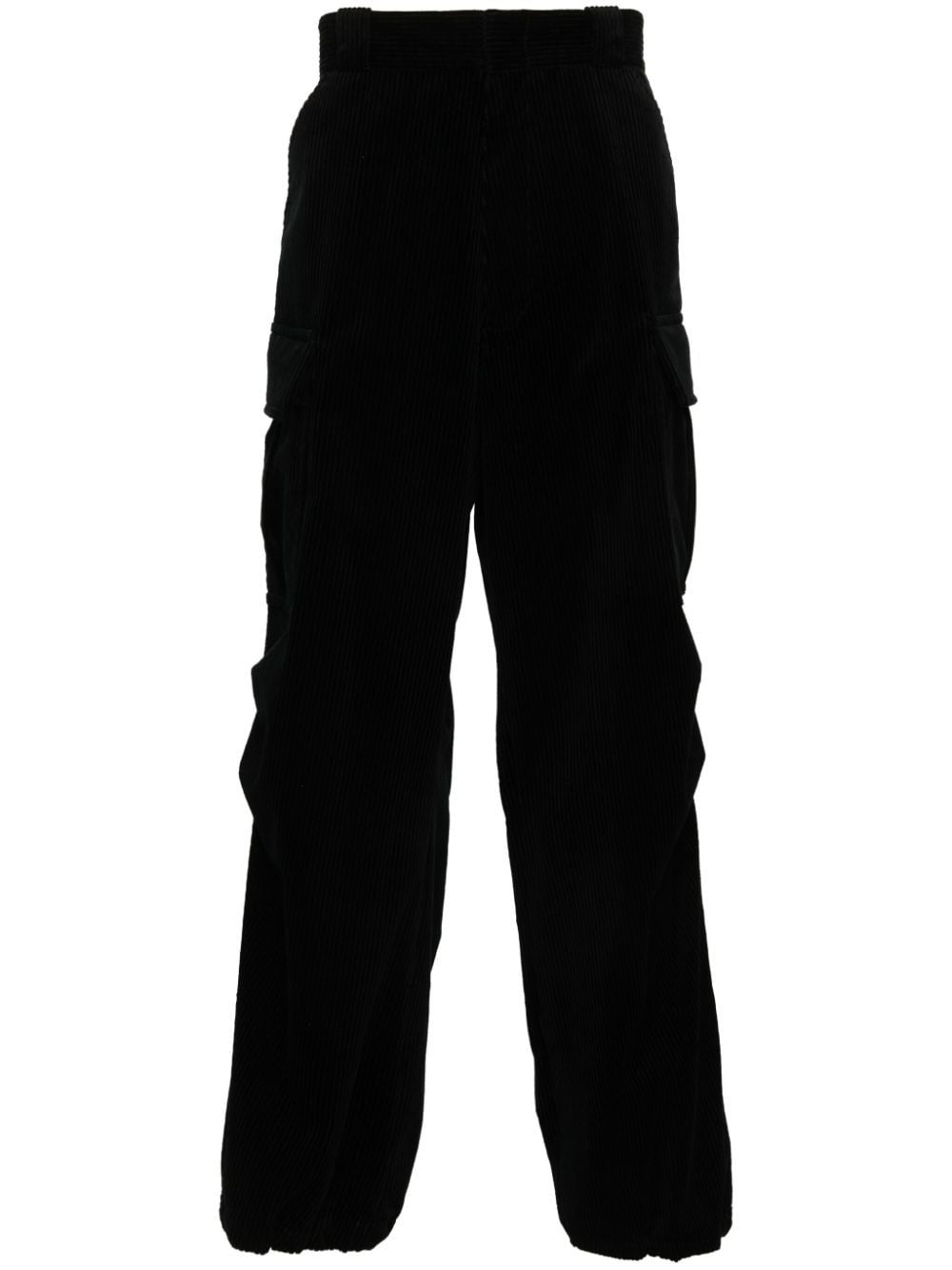 Prada Triangle-enamel Corduroy Tapered Trousers In Black