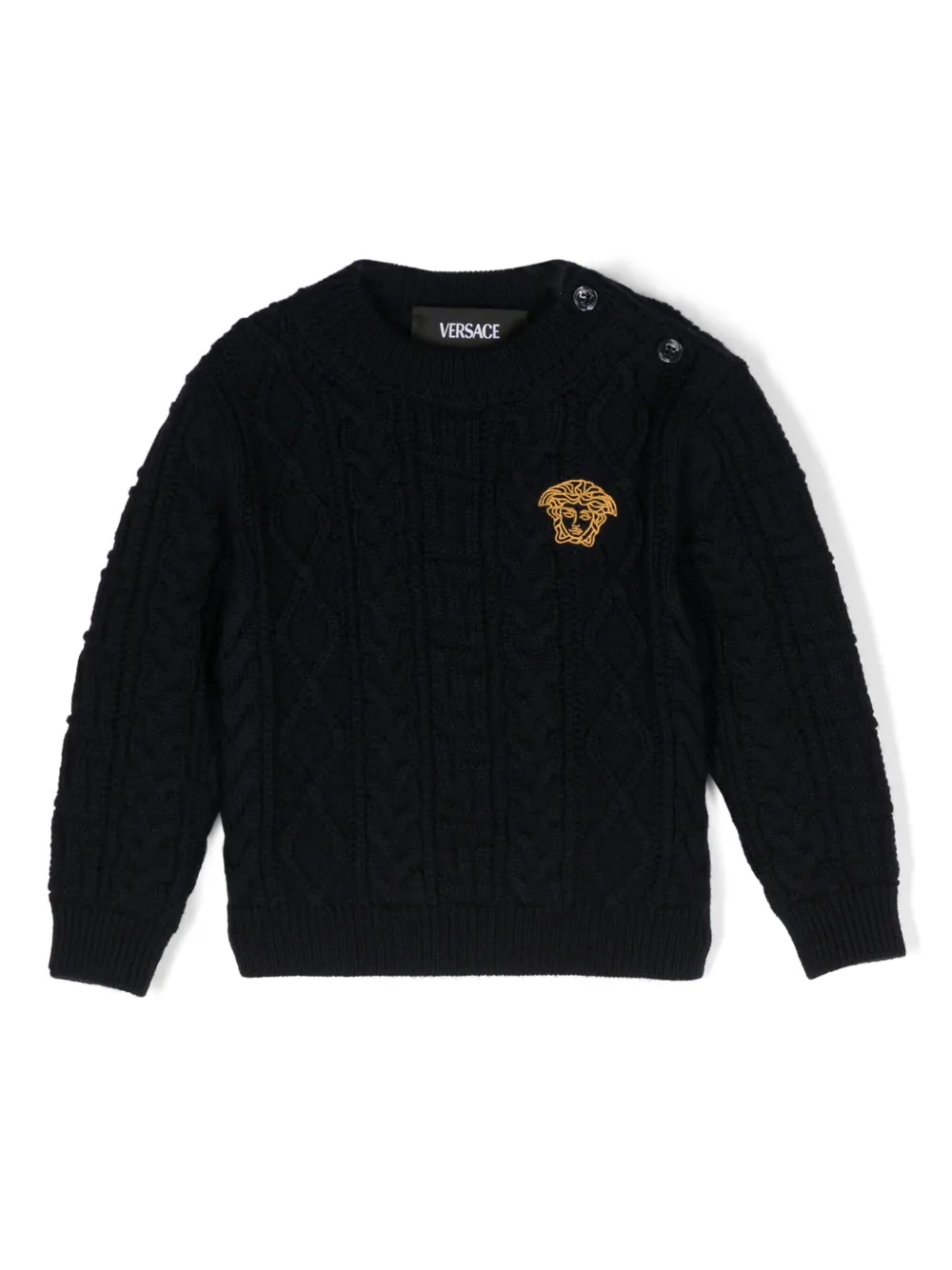 Versace Babies' Medusa Head-embroidered Wool Jumper In Blue
