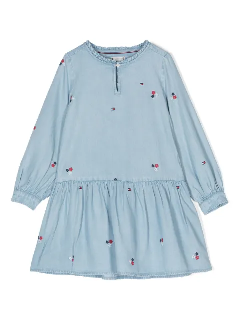 Tommy Hilfiger Junior floral-embroidered chambray dress