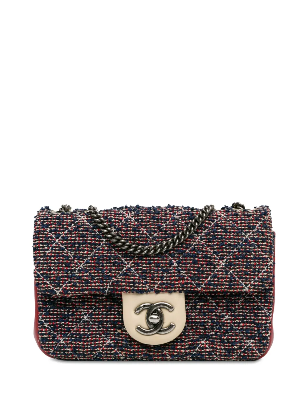 Pre-owned Chanel 2016-2017 Cc Quilted Tweed Single Flap Crossbody Bag In Blue