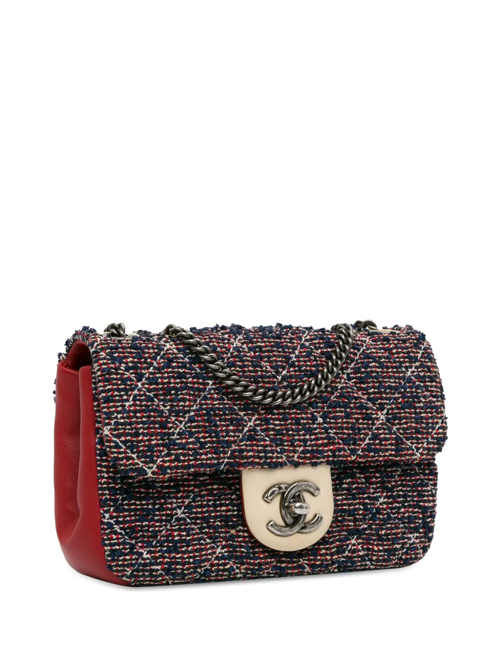 Pre-owned Chanel 2016-2017 Cc Quilted Tweed Single Flap Crossbody Bag In Blue