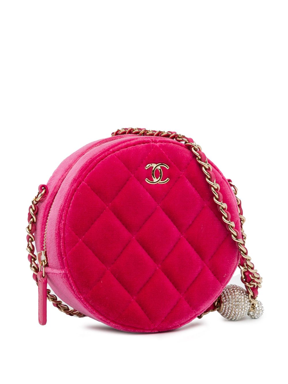 CHANEL Pre-Owned 2020 Velvet Pearl Crush Round Clutch with Chain crossbody bag WOMEN