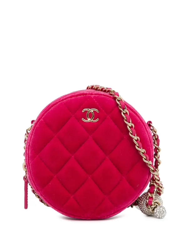 CHANEL Pre Owned 2020 Velvet Pearl Crush Round Clutch With Chain Crossbody Bag Pink FARFETCH GR
