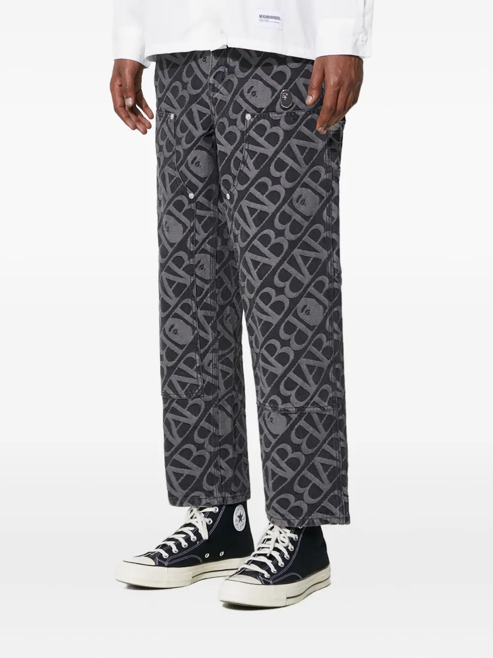 A BATHING APE logo-pattern carpenter jeans Zwart