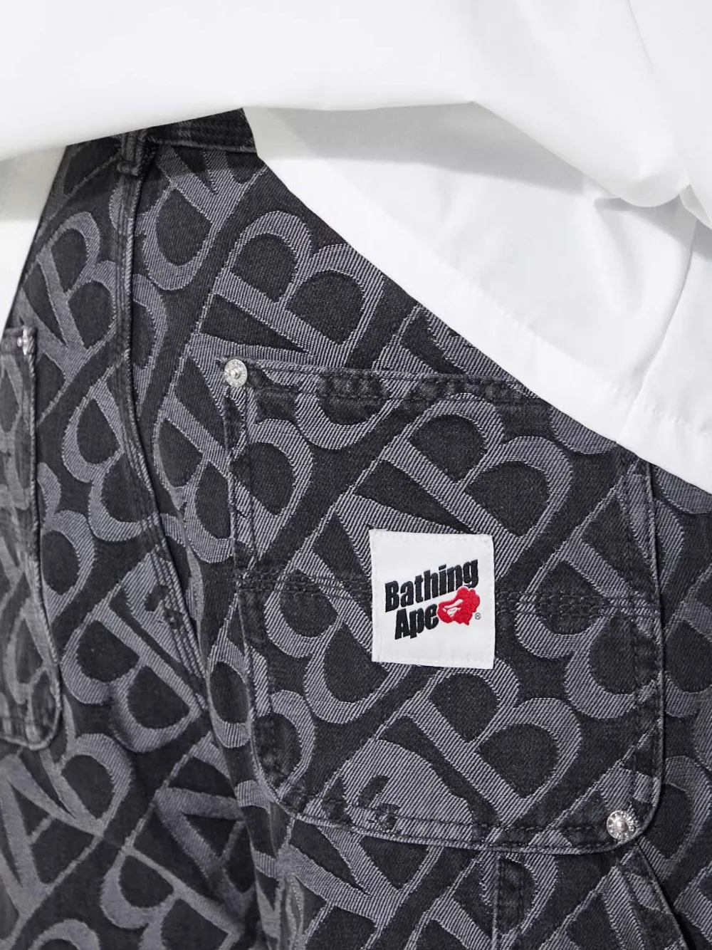 A BATHING APE logo-pattern carpenter jeans Zwart