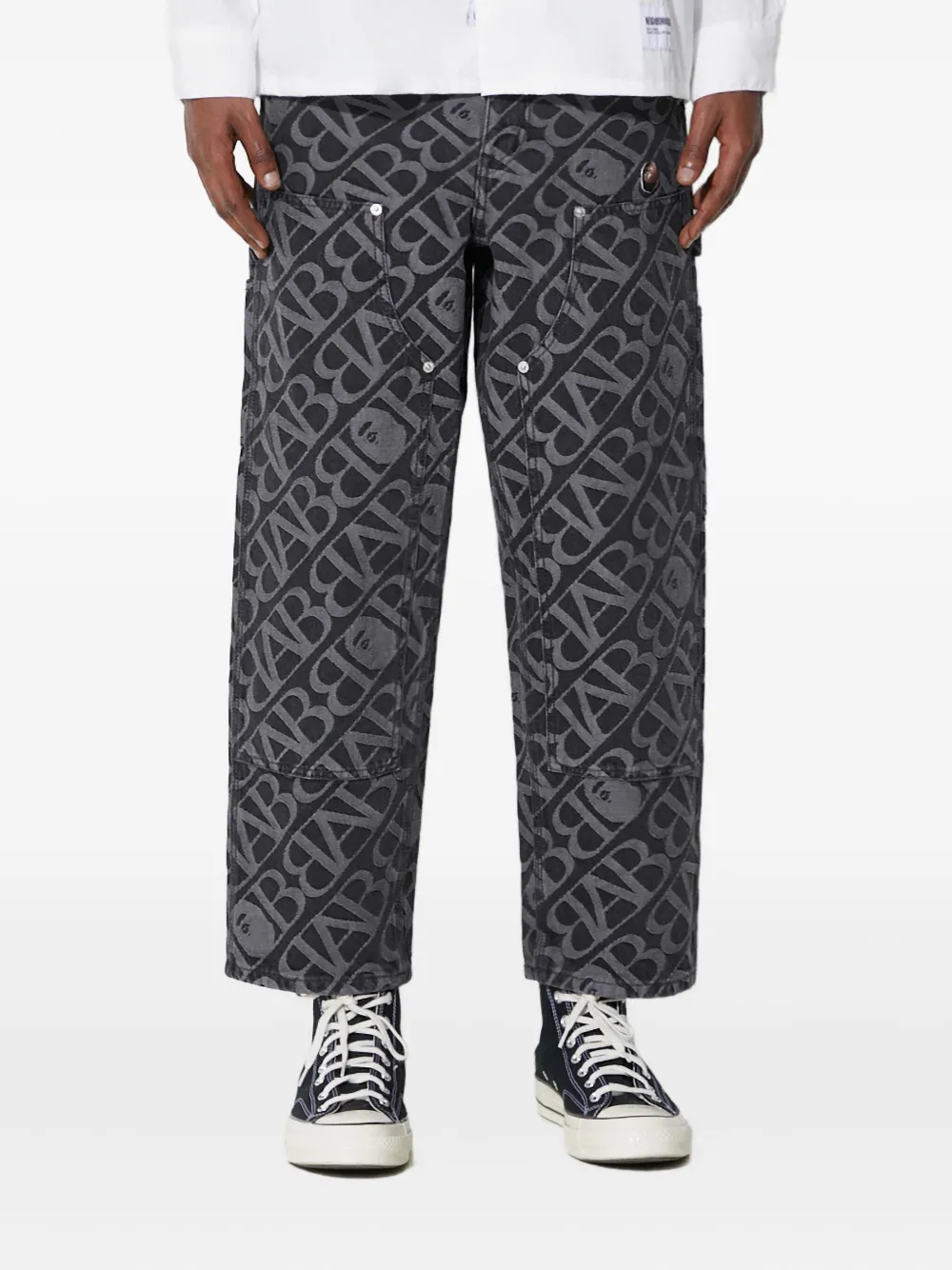 A BATHING APE logo-pattern carpenter jeans Zwart