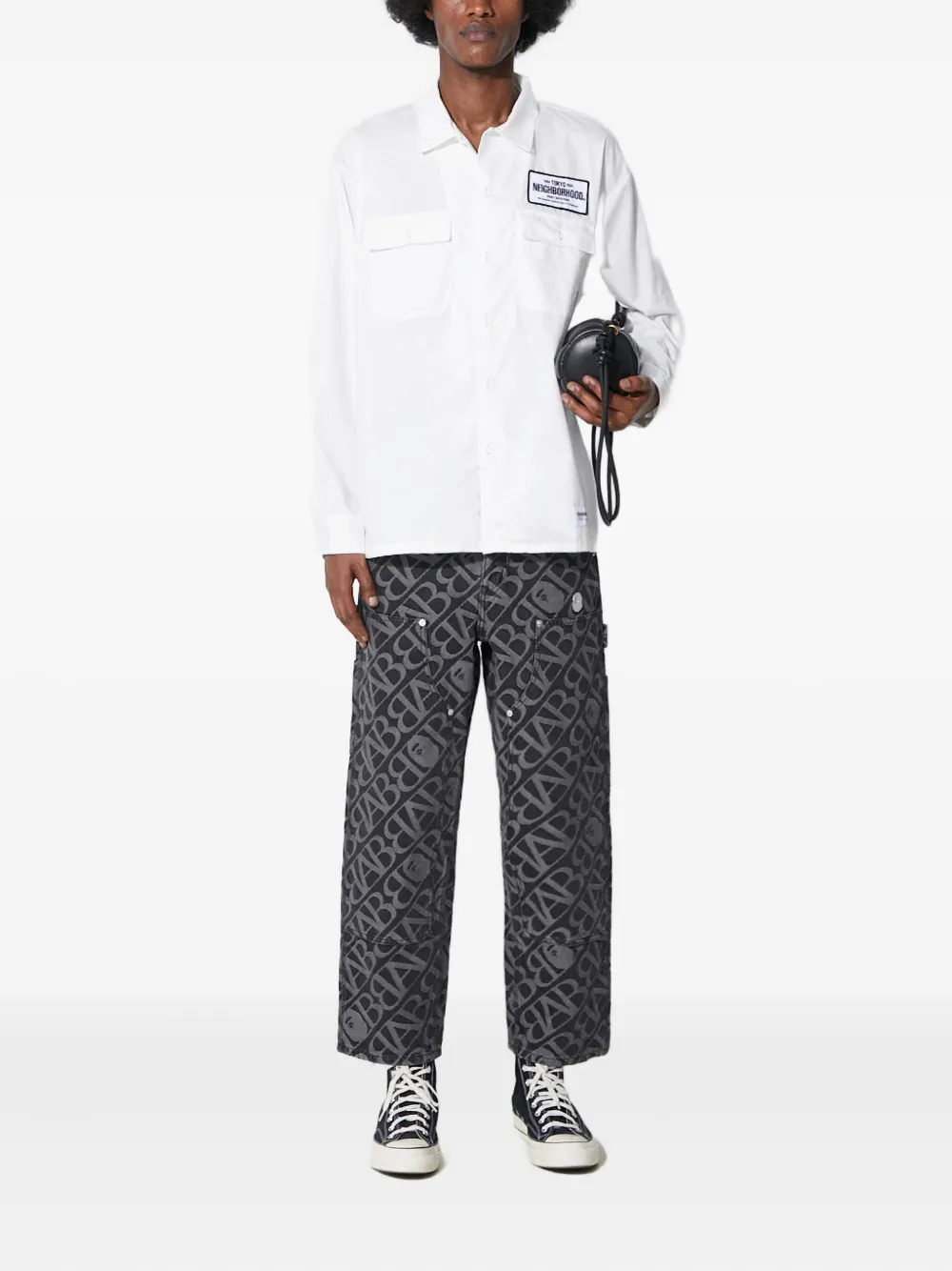 A BATHING APE logo-pattern carpenter jeans Zwart