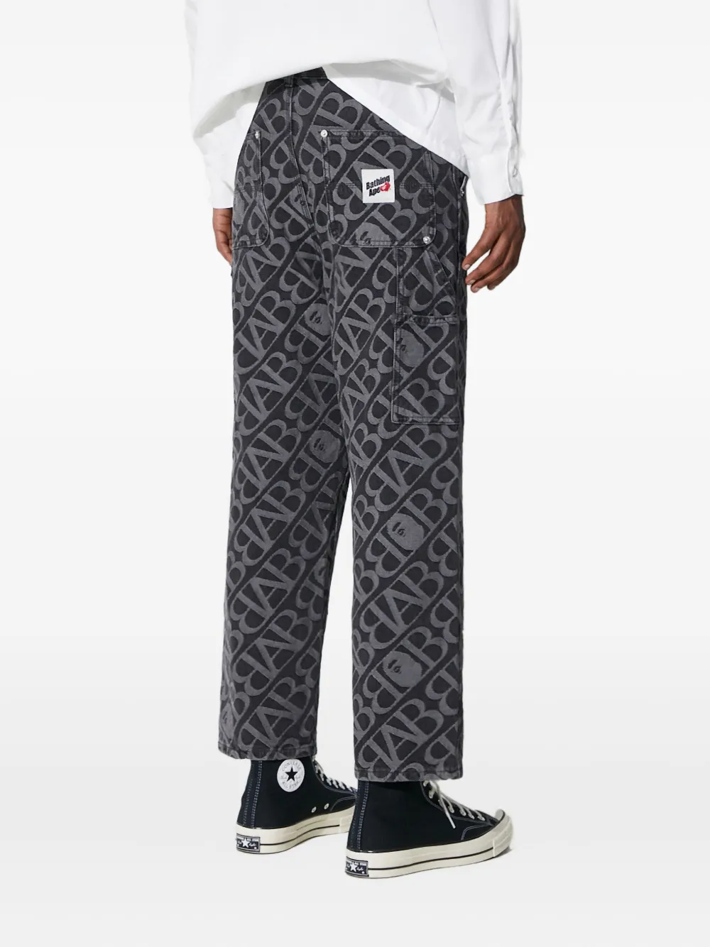 A BATHING APE logo-pattern carpenter jeans Zwart