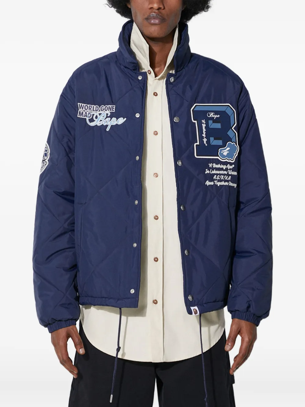 A BATHING APE® quilted logo-patch jacket | Blue | Image 1