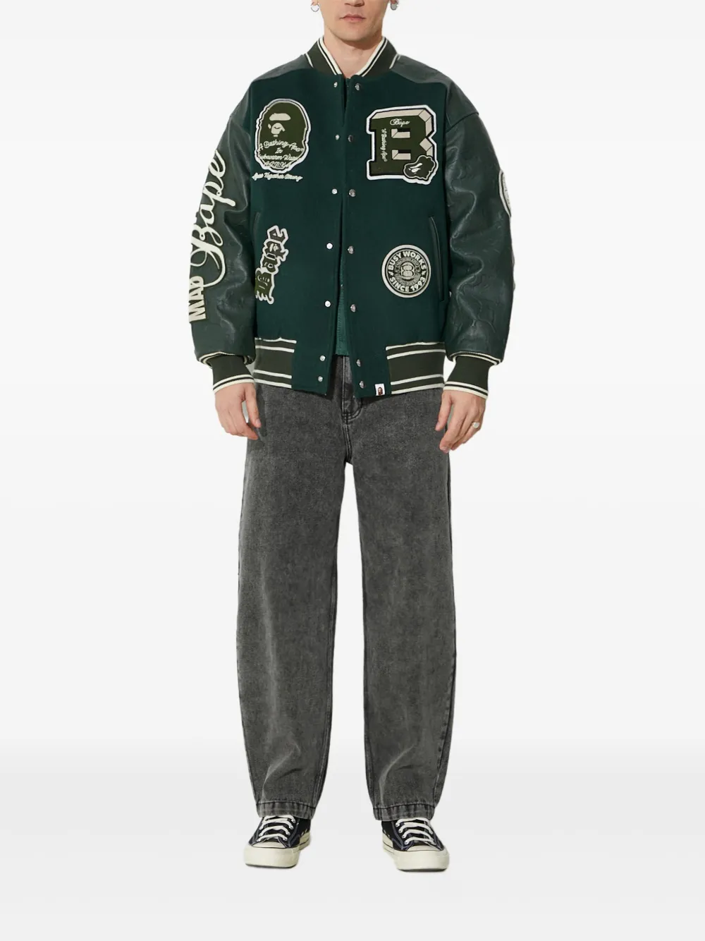 A BATHING APE® panelled varsity jacket | verde | Image 1