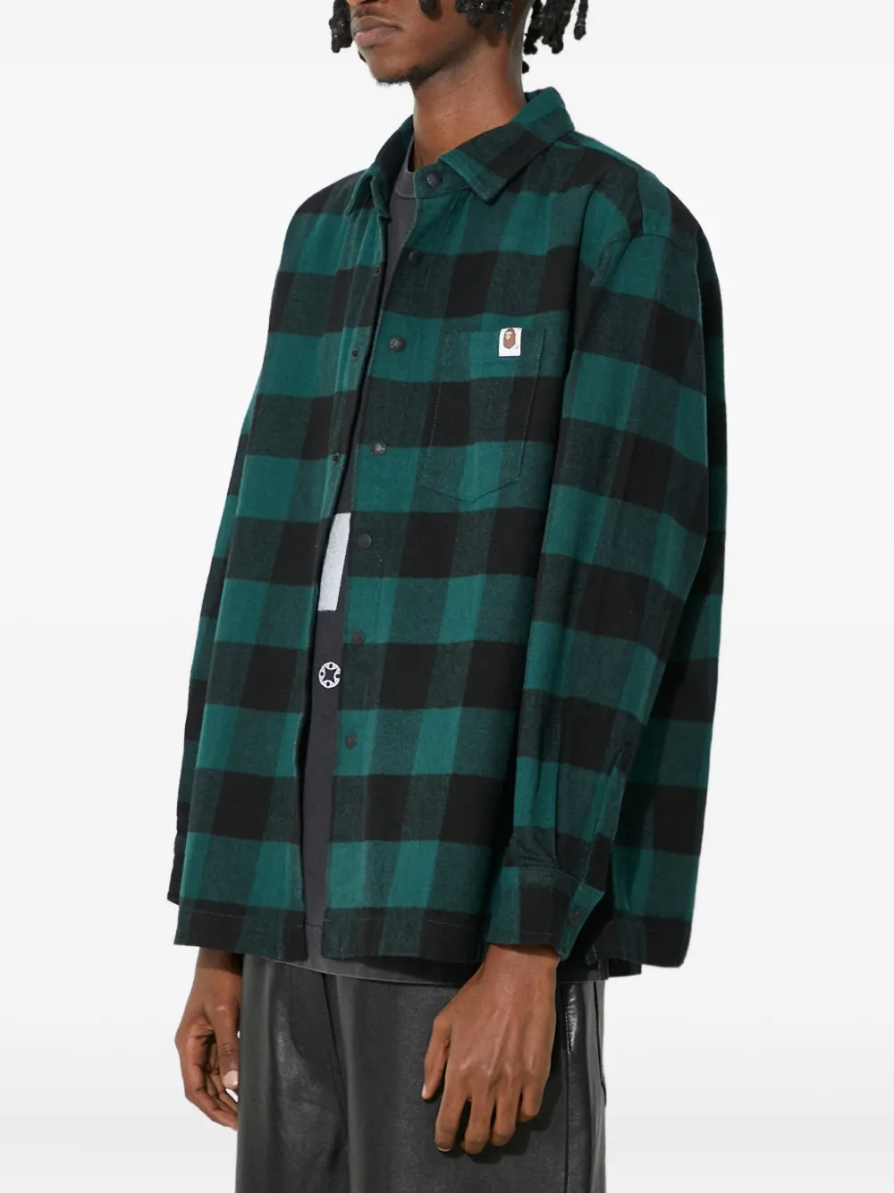 A BATHING APE Geruit overhemd met logodetail Groen