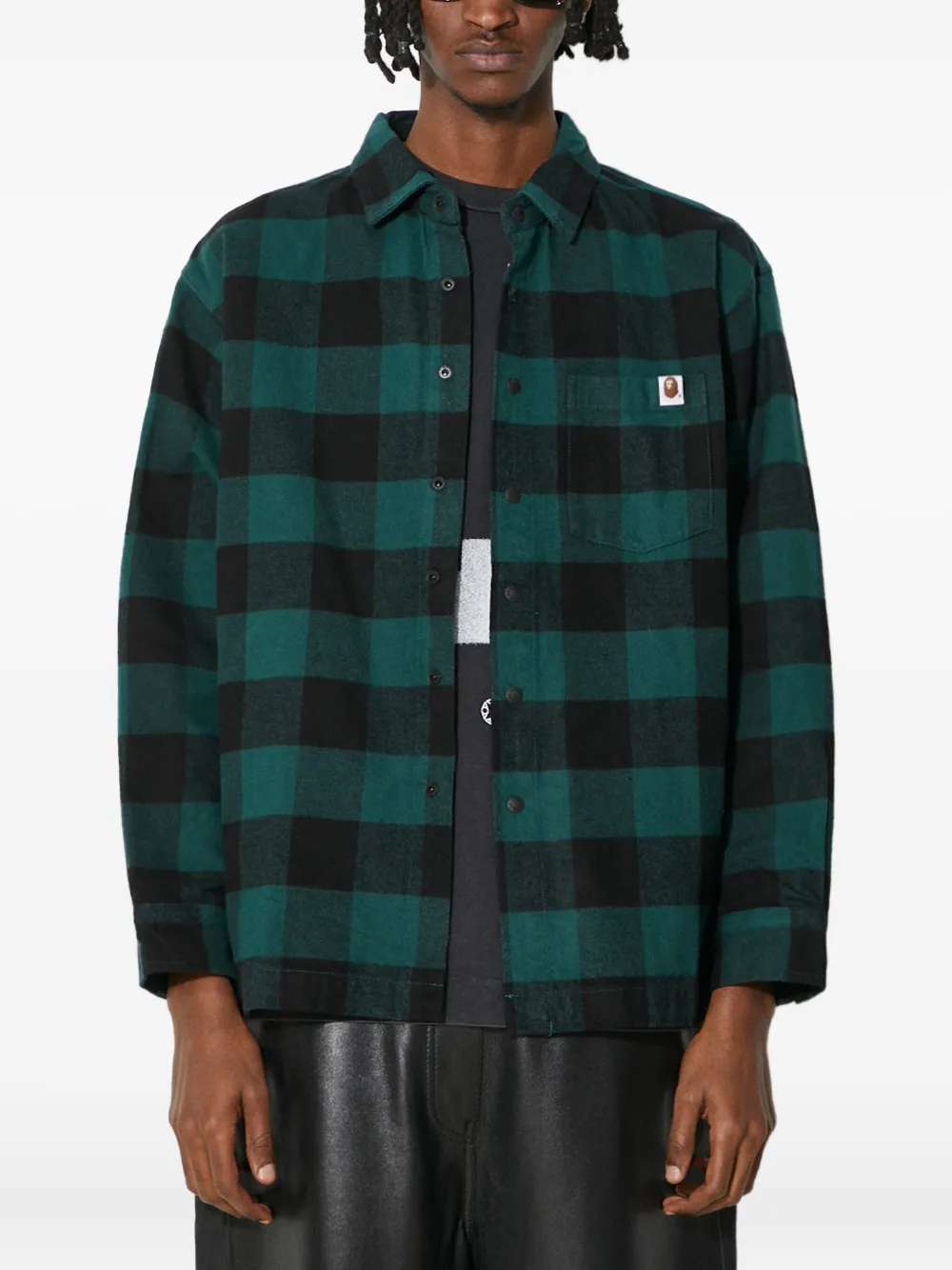 A BATHING APE Geruit overhemd met logodetail Groen