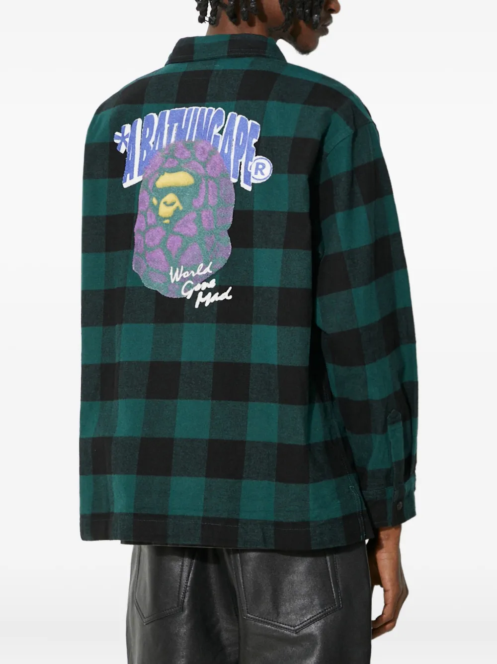 A BATHING APE Geruit overhemd met logodetail Groen