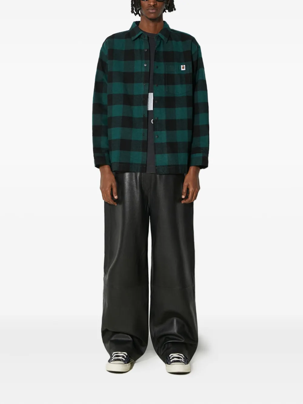 A BATHING APE Geruit overhemd met logodetail Groen
