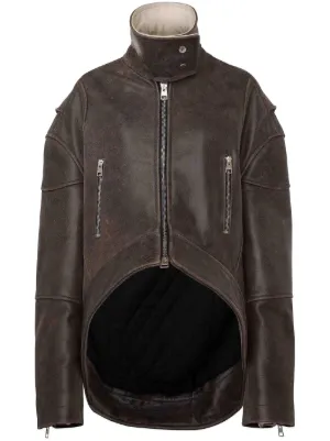 レザージャケット・コート JW ANDERSON Women Outer LJ0042LT0103 685 DARK BROWN Brown High Neck Leather Jacket (LJ0042-LT0103-DARK-BROWN)