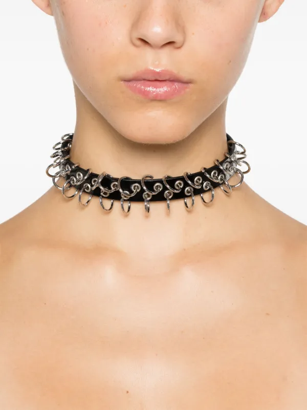 Patrizia Pepe Piercing Leather Choker | Silver | FARFETCH JO