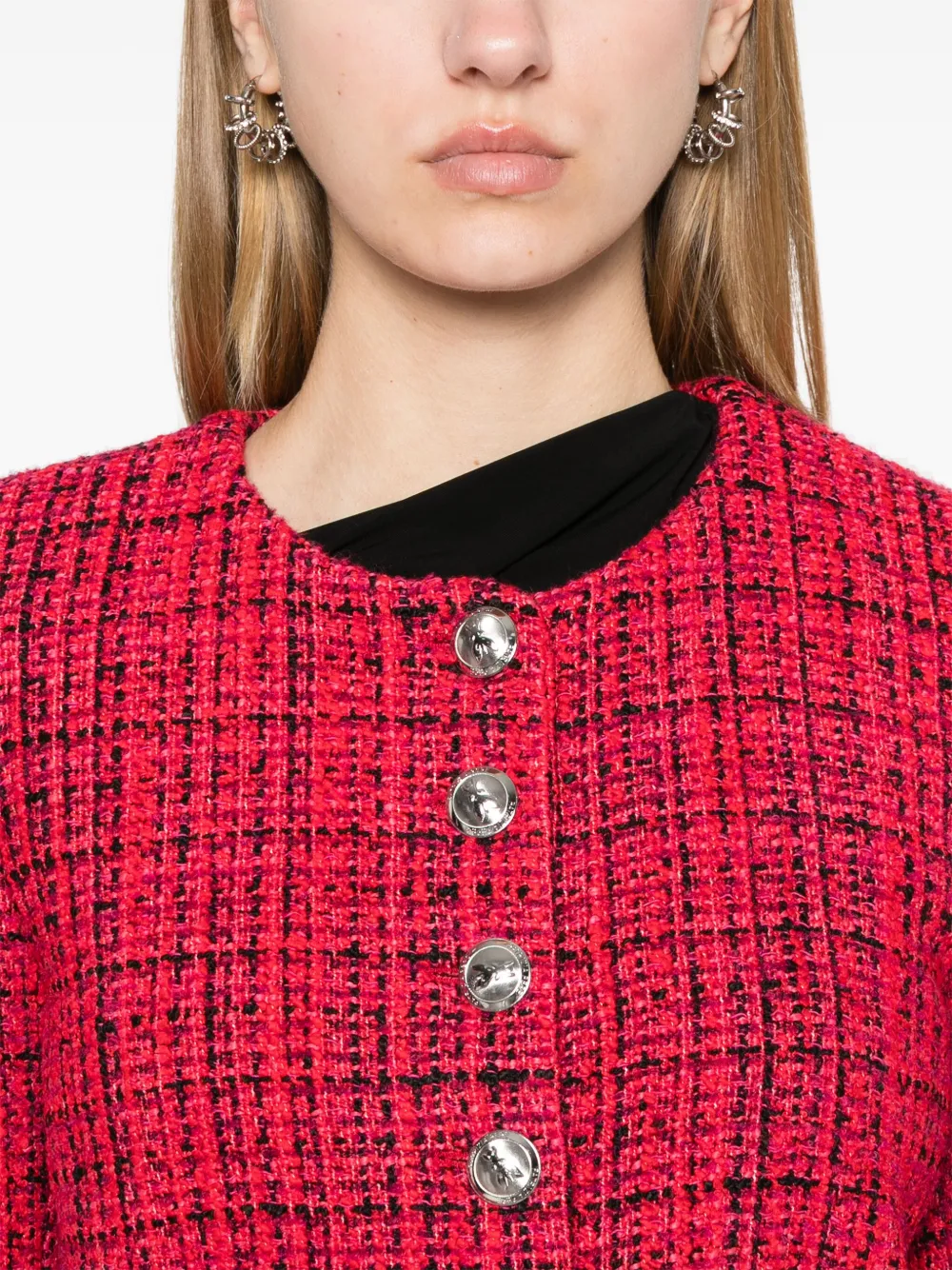 Patrizia Pepe Tweed jack met ronde hals Roze