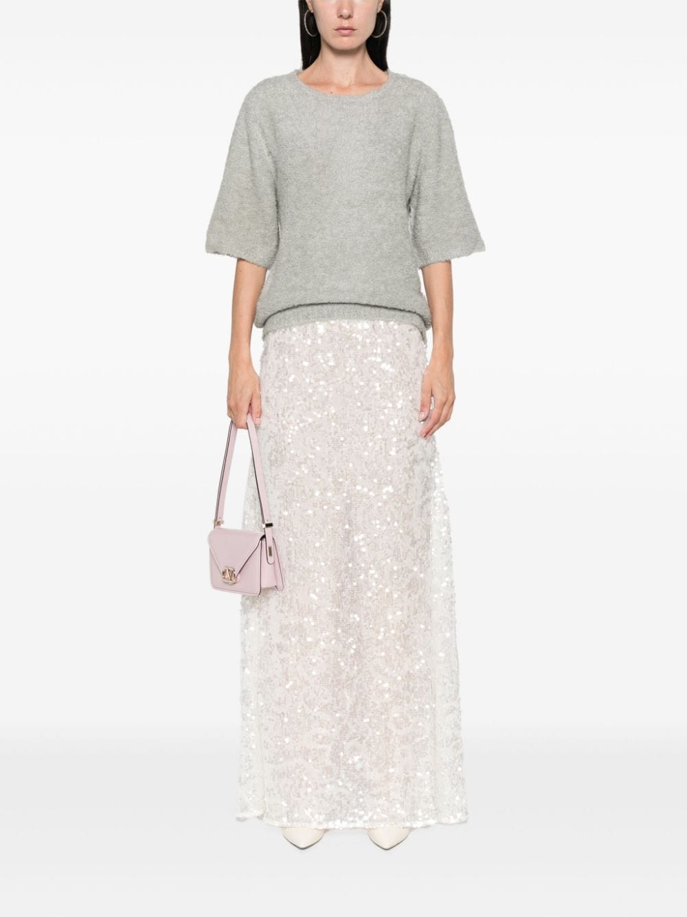 Shop Patrizia Pepe Sequinned Tulle Midi Skirt In White