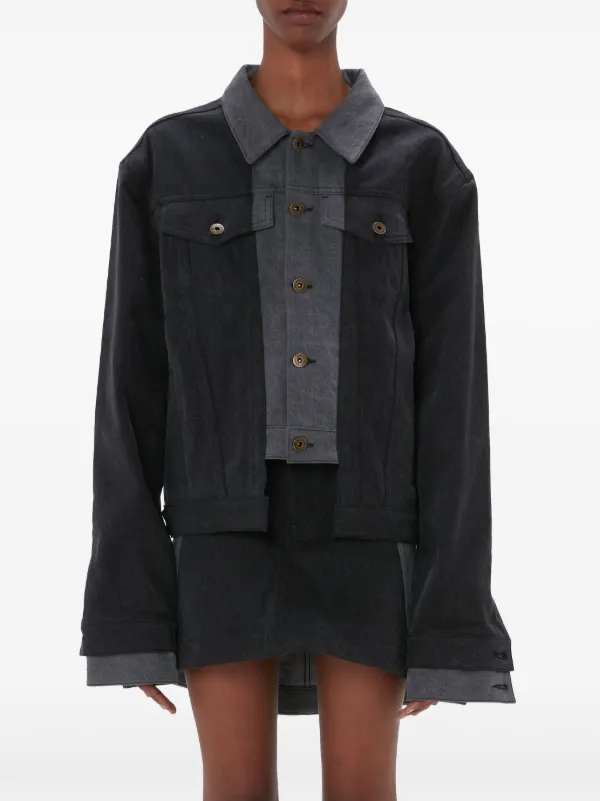 JW Anderson logo-appliqué Layered Denim Jacket | Grey | FARFETCH