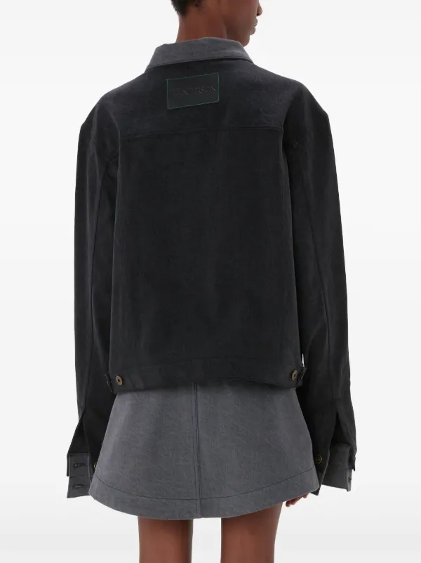 JW Anderson logo-appliqué Layered Denim Jacket | Grey | FARFETCH