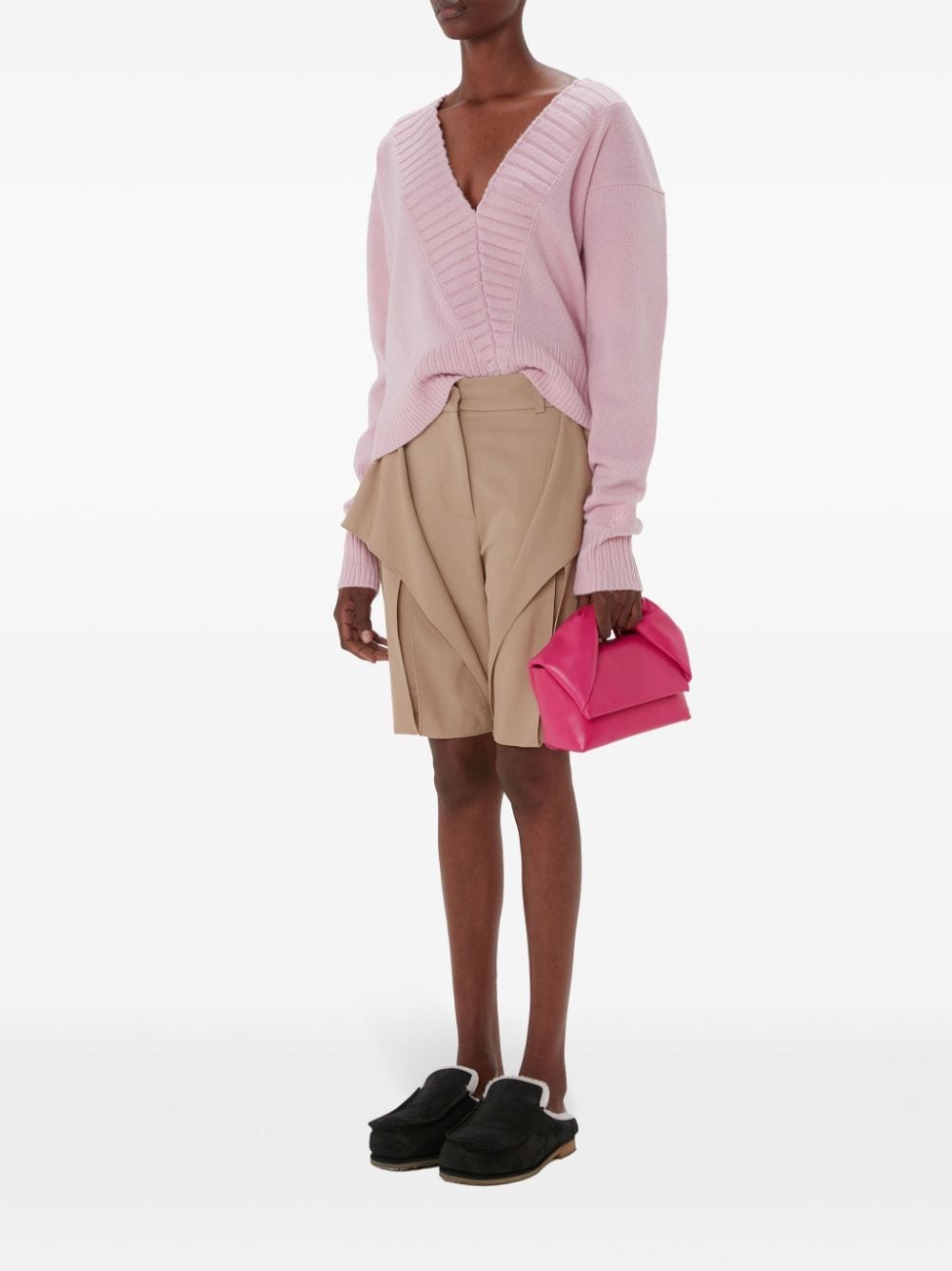 Shop Jw Anderson Slanted V-neck Sweater In Pink