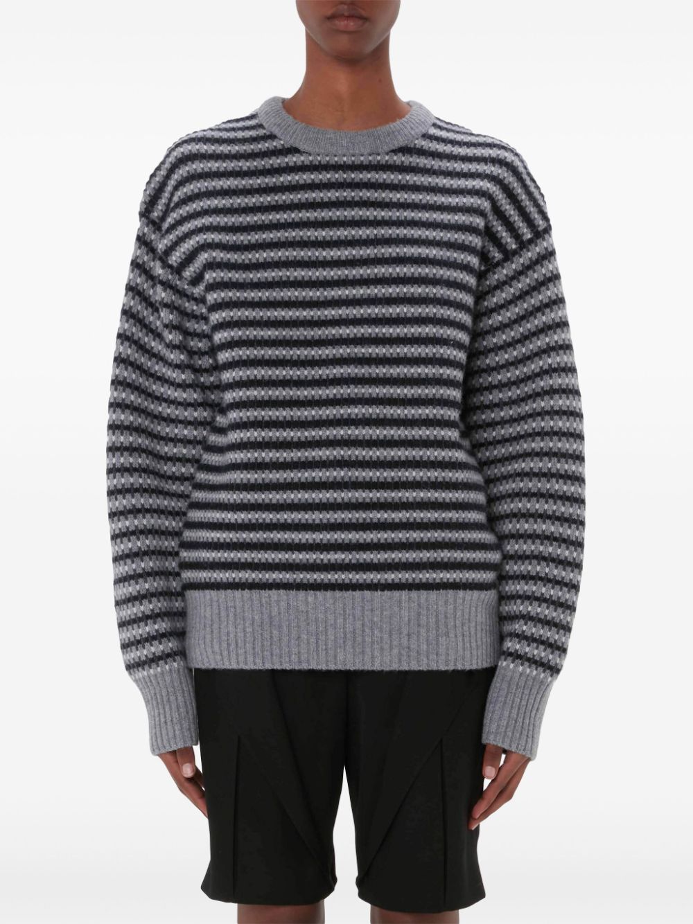 Shop Jw Anderson Striped-jacquard Wool Sweater In Grey