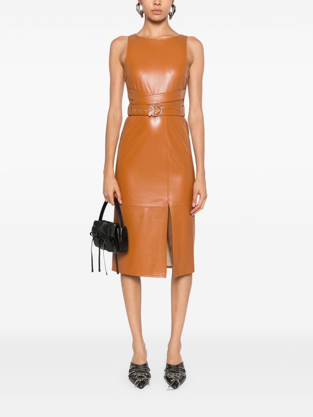 Shop Patrizia Pepe Belted Midi Dress In 褐色